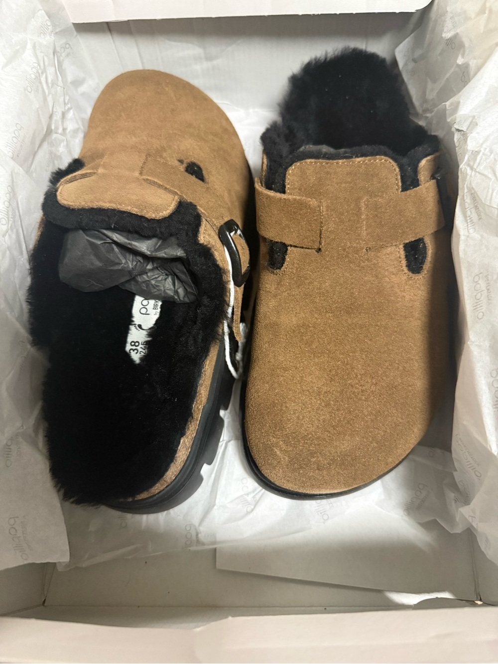 Birkenstock Boston papillio Brown Suede Shearling-Lined Clogs chunky